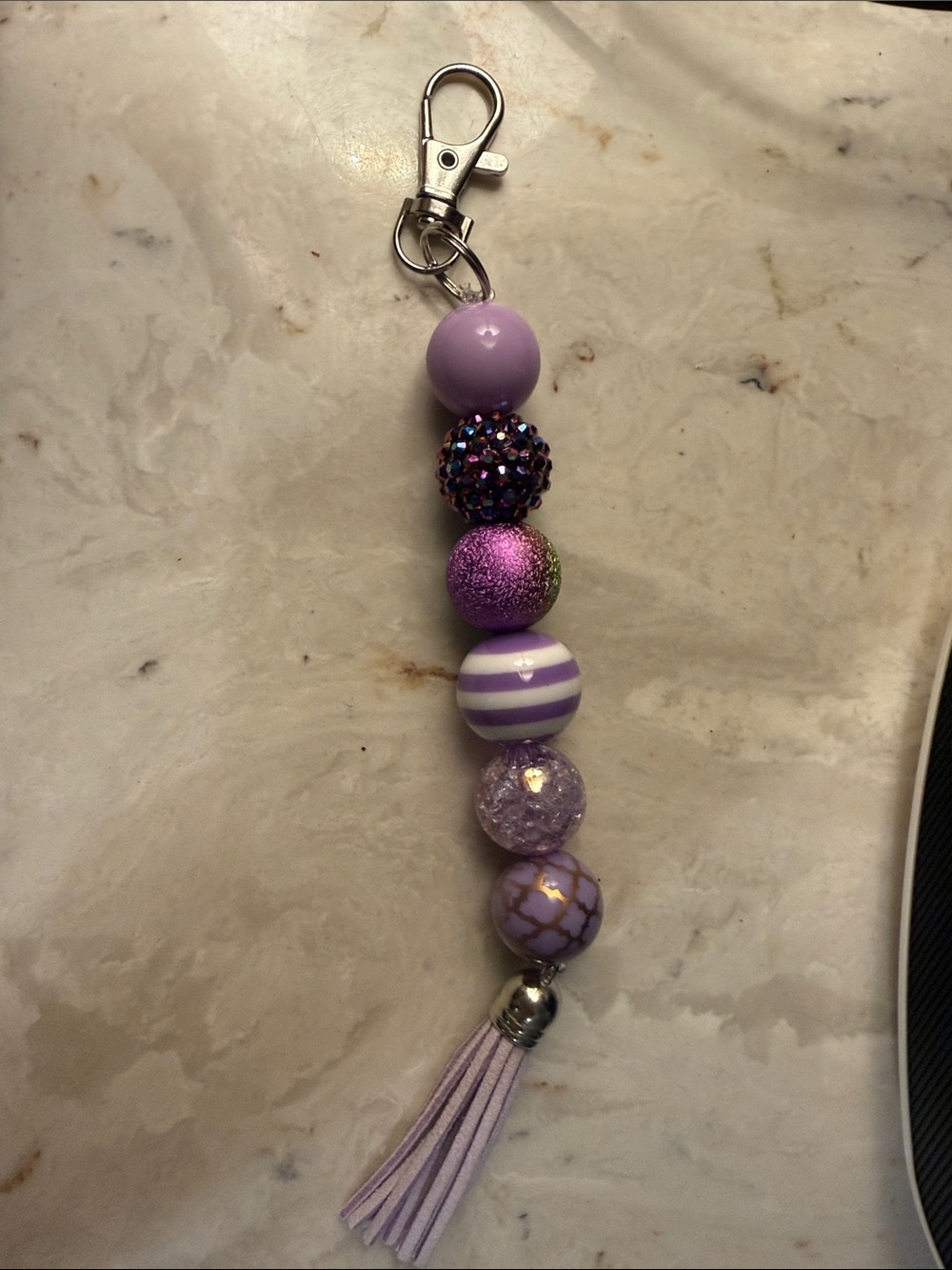 Lavender Beaded Tassel Keychain